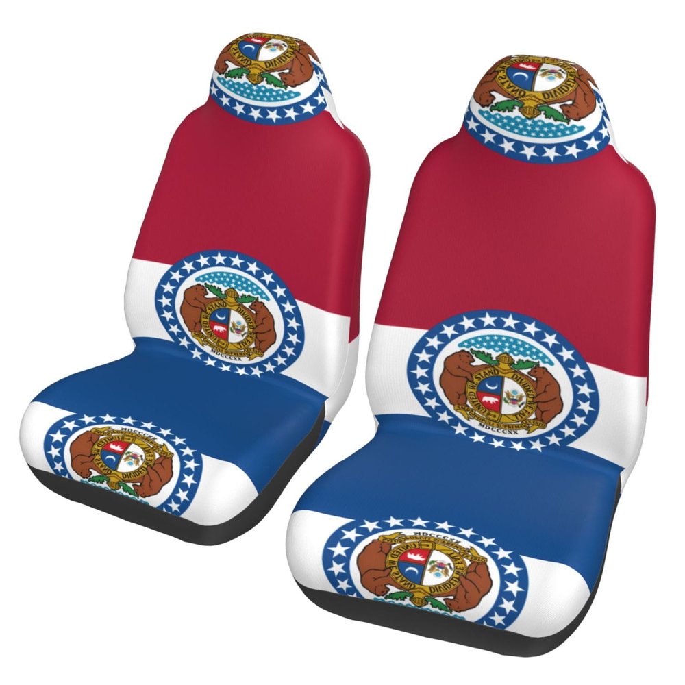 LPLSNWS Missouri State Flag Patterned, Durable Car Seat Covers, 2-Pack Suitable for Passenger Cars, Trucks, Commercial Vehicles, and Marine Seats