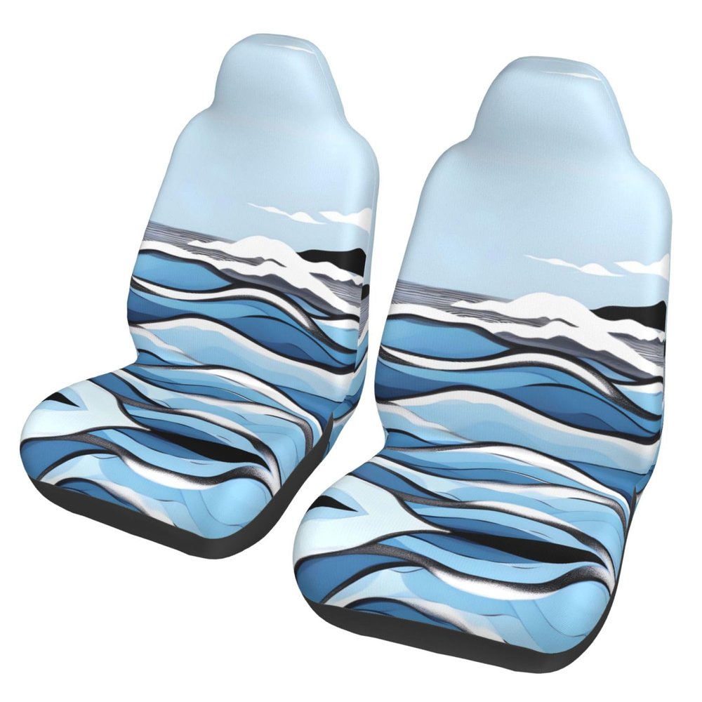 LPLSNWS Waves Lapping At The Rocks Patterned, Durable Car Seat Covers, 2-Pack Suitable for Passenger Cars, Trucks, Commercial Vehicles, and Marine Seats