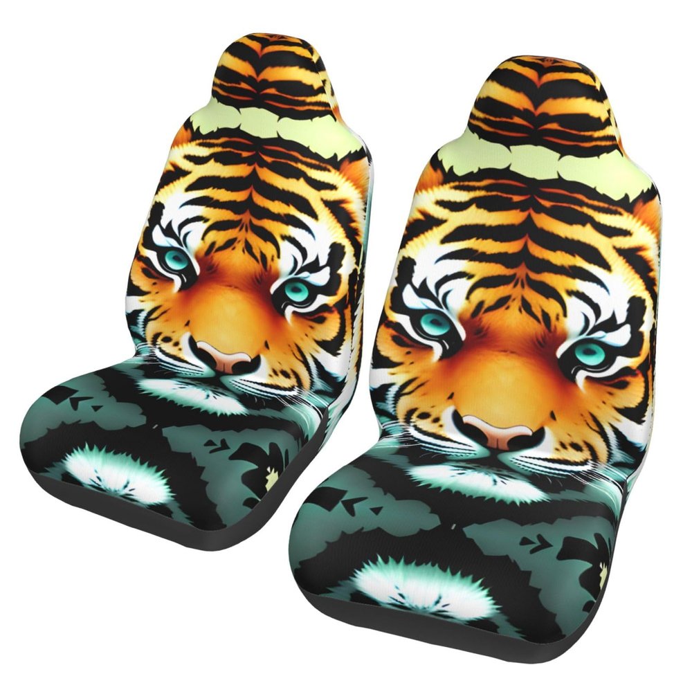 LPLSNWS Little Fat Tiger Head Patterned, Durable Car Seat Covers, 2-Pack Suitable for Passenger Cars, Trucks, Commercial Vehicles, and Marine Seats