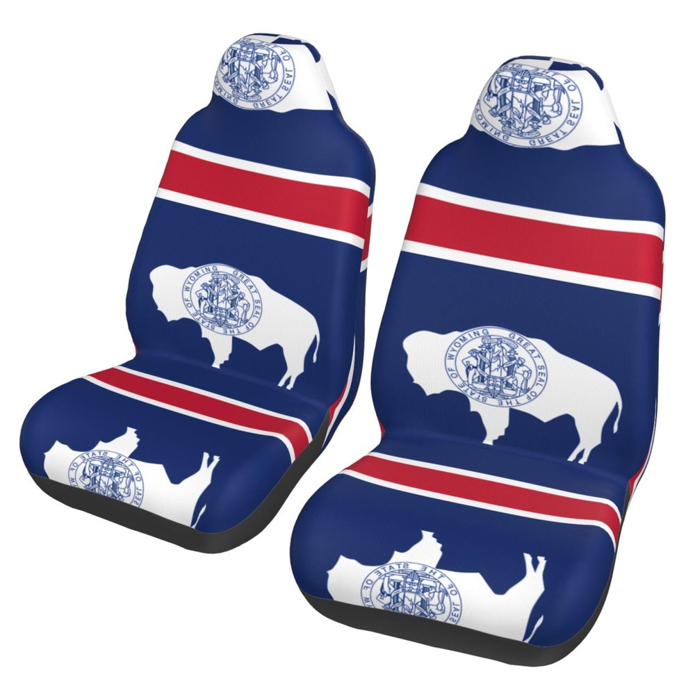LPLSNWS Wyoming State Flag Patterned, Durable Car Seat Covers, 2-Pack Suitable for Passenger Cars, Trucks, Commercial Vehicles, and Marine Seats