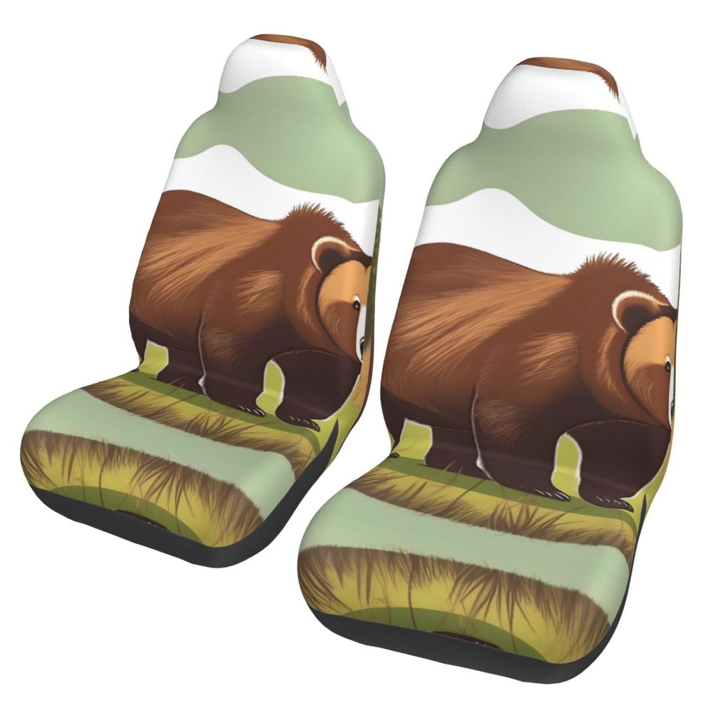 LPLSNWS Brown Bear Walking Patterned, Durable Car Seat Covers, 2-Pack Suitable for Passenger Cars, Trucks, Commercial Vehicles, and Marine Seats