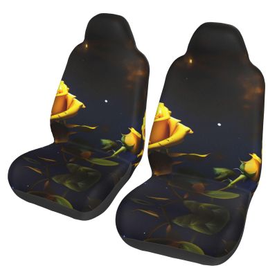 LPLSNWS Yellow Roses Starry Night Patterned, Durable Car Seat Covers, 2-Pack Suitable for Passenger Cars, Trucks, Commercial Vehicles, and Marine Seats