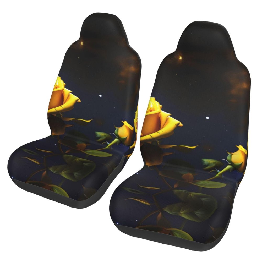 LPLSNWS Yellow Roses Starry Night Patterned, Durable Car Seat Covers, 2-Pack Suitable for Passenger Cars, Trucks, Commercial Vehicles, and Marine Seats