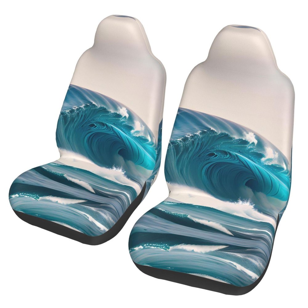 LPLSNWS Cartoon Blue Sea Wave Patterned, Durable Car Seat Covers, 2-Pack Suitable for Passenger Cars, Trucks, Commercial Vehicles, and Marine Seats