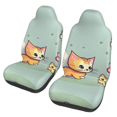 LPLSNWS Kitten Butterfly Patterned, Durable Car Seat Covers, 2-Pack Suitable for Passenger Cars, Trucks, Commercial Vehicles, and Marine Seats