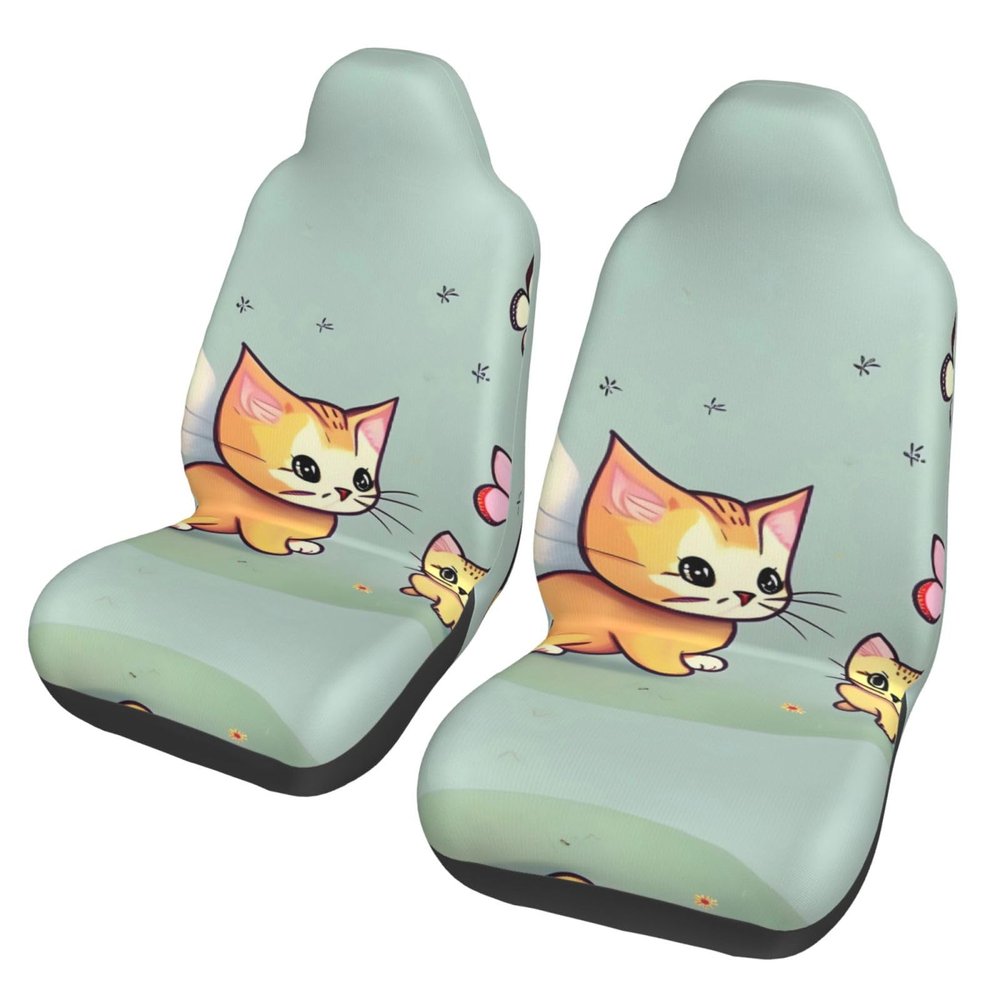 LPLSNWS Kitten Butterfly Patterned, Durable Car Seat Covers, 2-Pack Suitable for Passenger Cars, Trucks, Commercial Vehicles, and Marine Seats