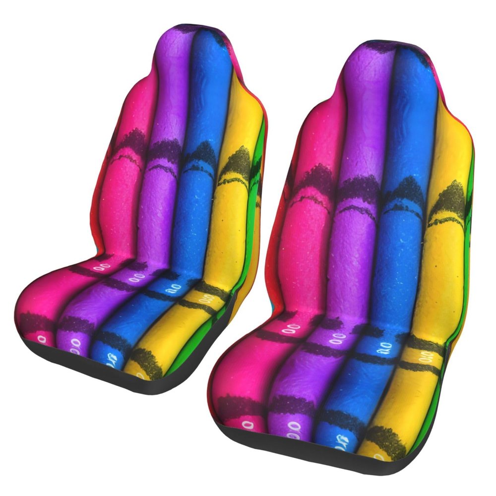 LPLSNWS Colored Crayons Patterned, Durable Car Seat Covers, 2-Pack Suitable for Passenger Cars, Trucks, Commercial Vehicles, and Marine Seats