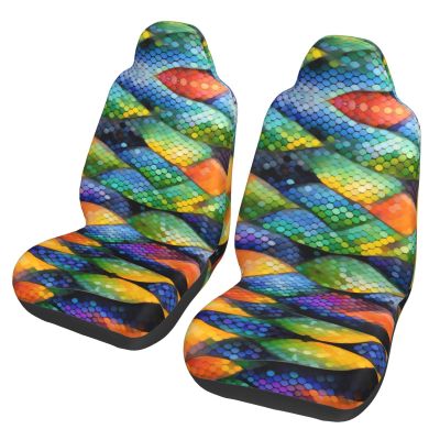 LPLSNWS Rainbow Fish Scale Patterned, Durable Car Seat Covers, 2-Pack Suitable for Passenger Cars, Trucks, Commercial Vehicles, and Marine Seats