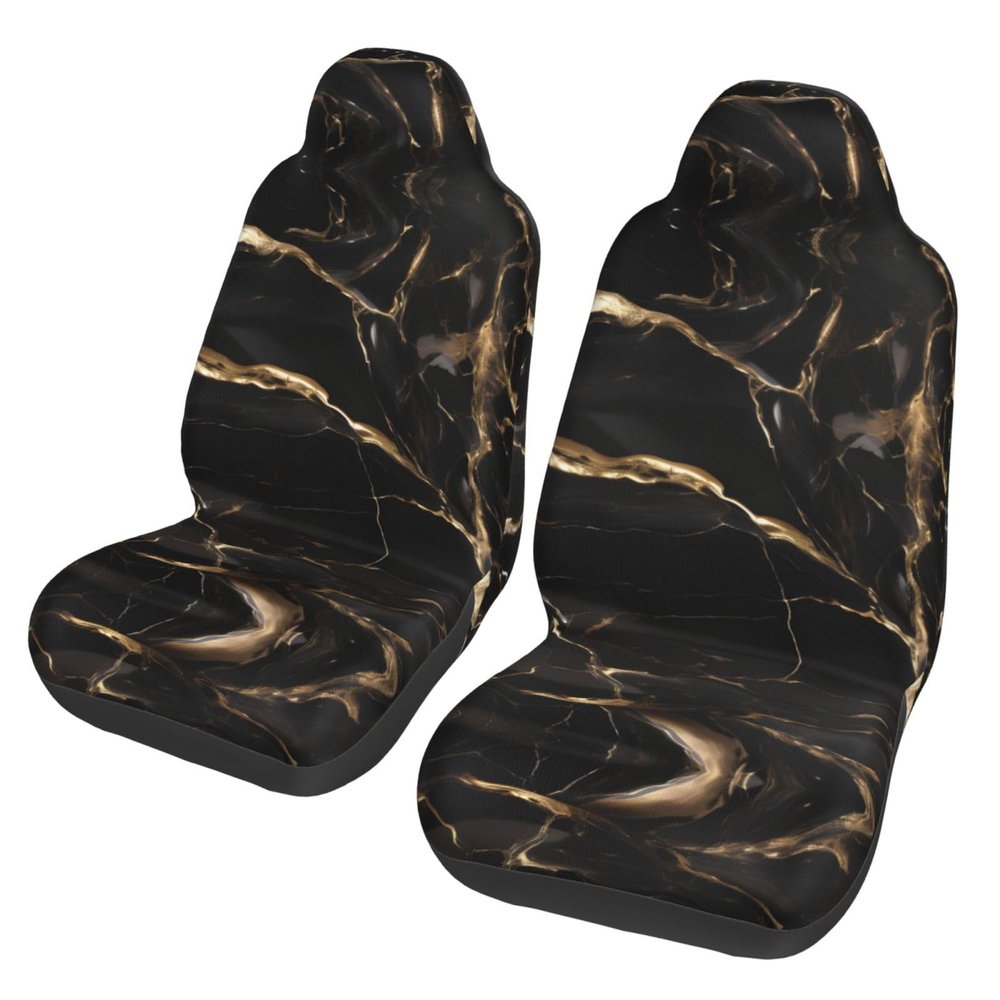 LPLSNWS Black Gold Marble Patterned, Durable Car Seat Covers, 2-Pack Suitable for Passenger Cars, Trucks, Commercial Vehicles, and Marine Seats