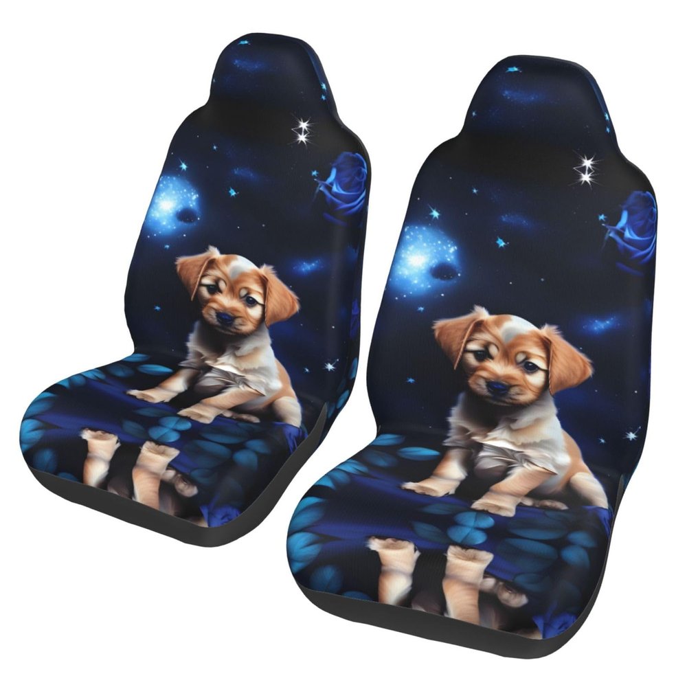 LPLSNWS Puppy Blue Rose Patterned, Durable Car Seat Covers, 2-Pack Suitable for Passenger Cars, Trucks, Commercial Vehicles, and Marine Seats