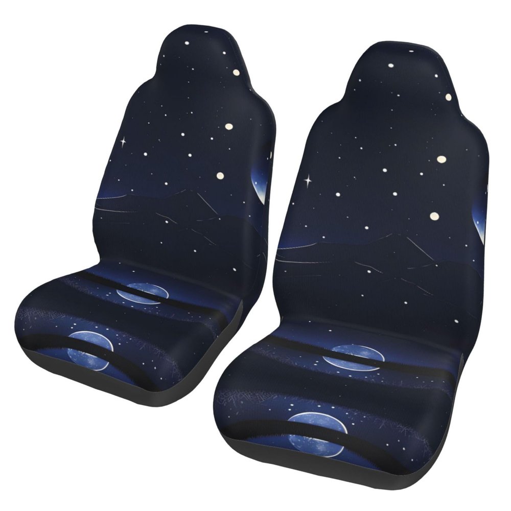 LPLSNWS Serene Blue Night View Patterned, Durable Car Seat Covers, 2-Pack Suitable for Passenger Cars, Trucks, Commercial Vehicles, and Marine Seats