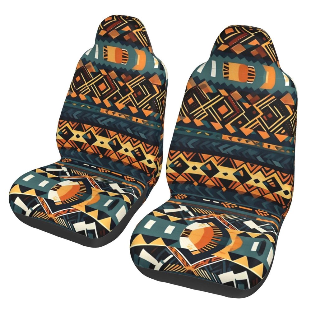 LPLSNWS African Tribal Ethnic Texture Patterned, Durable Car Seat Covers, 2-Pack Suitable for Passenger Cars, Trucks, Commercial Vehicles, and Marine Seats
