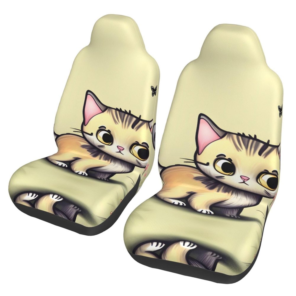 LPLSNWS Cat and Butterfly Patterned, Durable Car Seat Covers, 2-Pack Suitable for Passenger Cars, Trucks, Commercial Vehicles, and Marine Seats