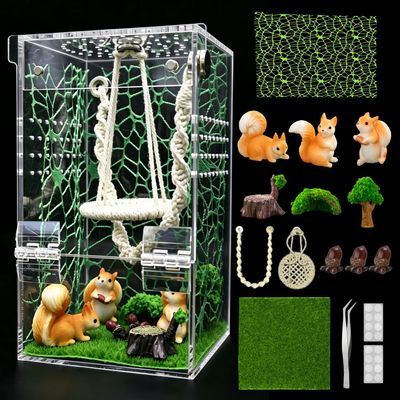 Large Jumping Spider Enclosure Kit, Magnetic Door Praying Mantis Habitat, Transparent Acrylic Arboreal Tarantula and Beetle Terrarium, Insect Cage Starter Container (Squirrel Kingdom)