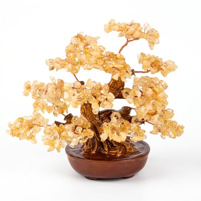 Fatonio Natural Crystal Citrine Bonsai Tree Feng Shui Decor for Home Office