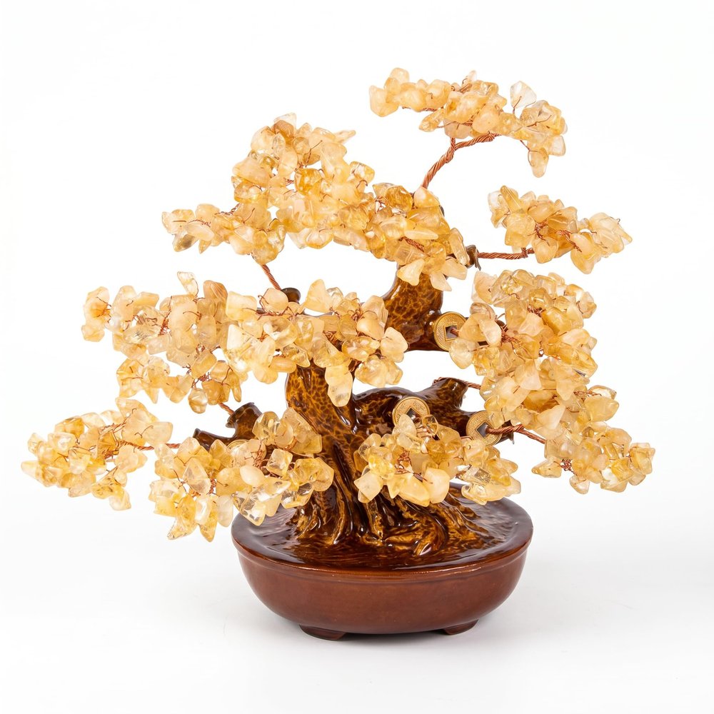 Fatonio Natural Crystal Citrine Bonsai Tree Feng Shui Decor for Home Office