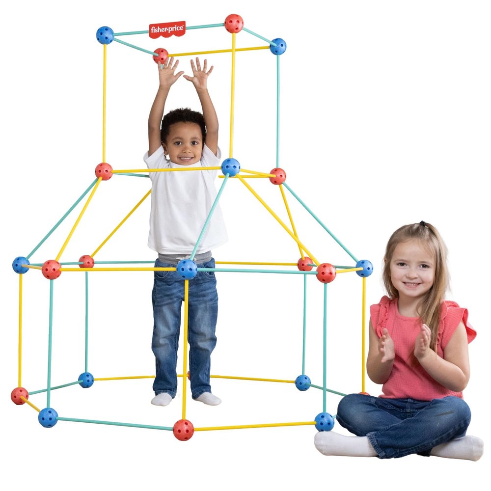 Fisher-Price Create Your Way Fort Builder 70 Piece Fort Building Kit for Kids, Build Your Own Indoor Fort, Construction Set with Rods and Connectors, DIY Play Space for Kids