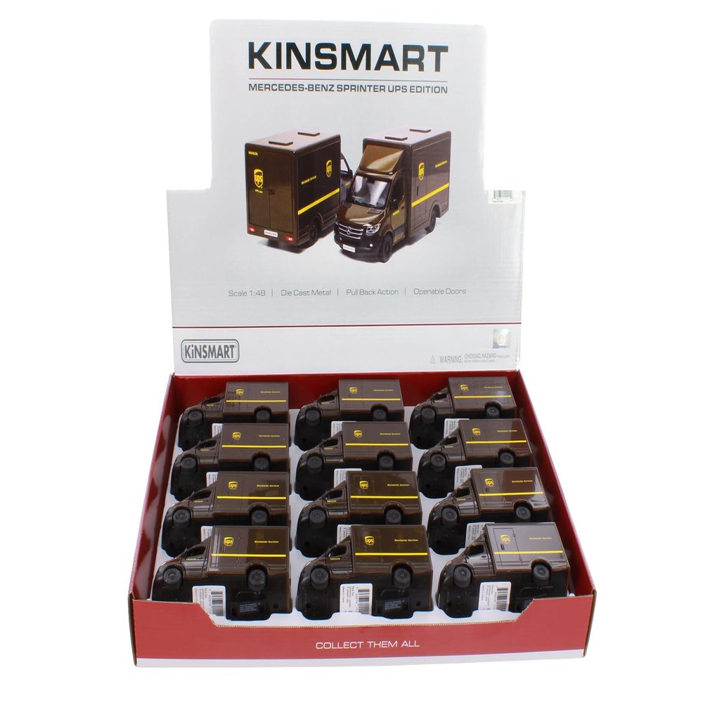 KiNSMART Box of 12 Mercedes-Benz Sprinter UPS Delivery Van, Brown 5476D - 1/48 Scale Diecast Model Cars