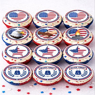 SugarMeLicious Patriotic Edible Cupcake Toppers, USA Flag Edible Images, 4th Of July Cupcake Decorations, Memorial Day Military Theme Cake Decor, 12 Count 2.5 Inch Frosting Circles