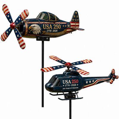 Patriotic Wind Spinner, USA 250th Anniversary 1776-2026 Vintage Plane & Helicopter Garden Windmill, American Flag Outdoor Yard Art Decor (Mix)