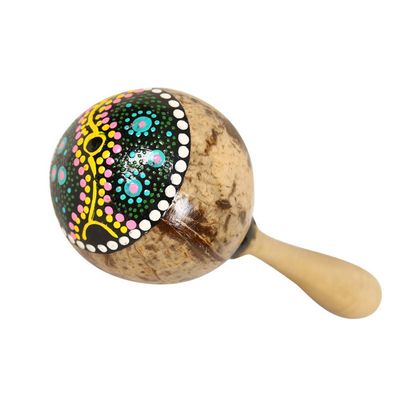 Karlak Coconut Shell Sand Hammer Shaker with Hand Painted Design for Developing Children's Musicality, Portable Musical Instrument for Band Party, Kids Musical Toys