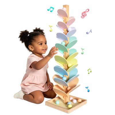 Gotoofun Wooden Marble Run Music Tree, Montessori Rainbow Singing Tree with 12 Extra-Large 3cm Balls, Color Sorting STEM Learning Toy, Wooden Ball Run Game Gift for Kids Ages 3+