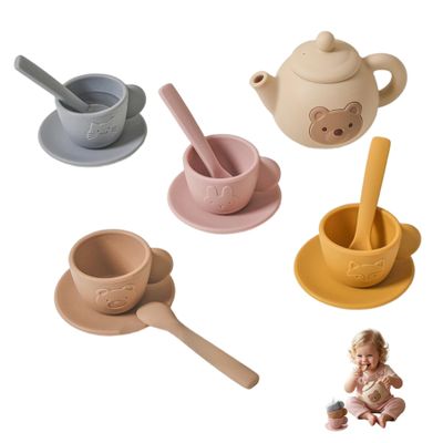 Neptuiby Tea Sets for Toddlers 3-5 Tea Set for Toddlers Party Set Educational Party with Silicone Teapot Cups Coasters with Serving Spoon for Girls and Boy.