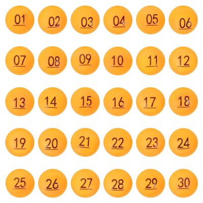 UBottey 30Pcs Numbered Raffle Balls 1-30, 1.57 Inch Orange Plastic Lottery Drawing Balls, Clear Printed Reusable Balls for Bingo Games, Party Raffles, Event Prizes and Classroom Activities