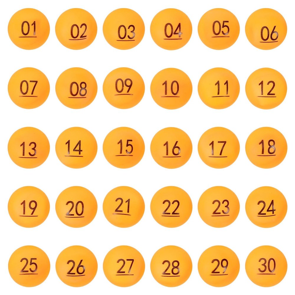 UBottey 30Pcs Numbered Raffle Balls 1-30, 1.57 Inch Orange Plastic Lottery Drawing Balls, Clear Printed Reusable Balls for Bingo Games, Party Raffles, Event Prizes and Classroom Activities