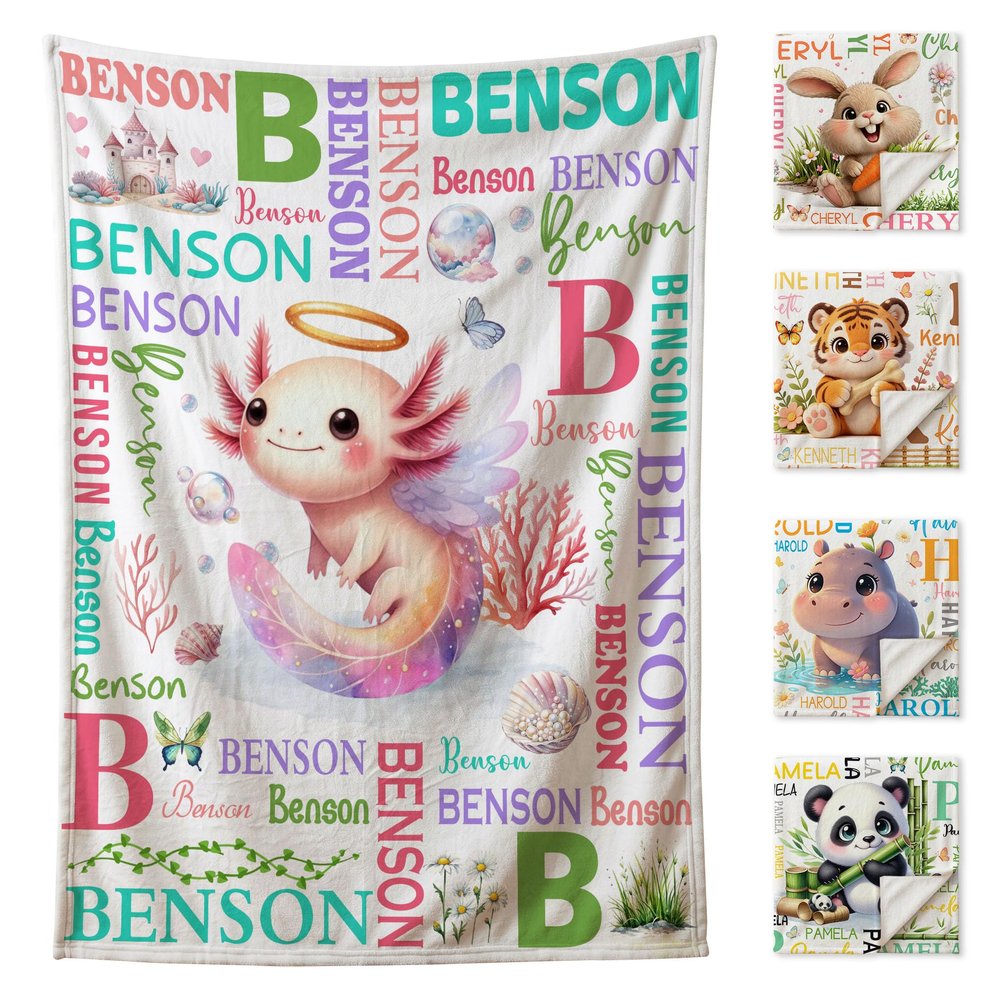 Custom Axolotl Blanket for Boys Girls,Ultra Soft Personalized Gifts Baby Blanket,Customized Throw for Toddlers Newborn Stroller Crib,50"x60"