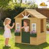 Qaba Outdoor Playhouse Wooden Kids Playhouse Functional Door Ages 38 Brown view 2