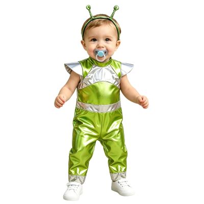 vastwit Metallic Astronaut Baby Coveralls Futuristic Alien Bodysuit Holographic Space Suit Halloween Rompers Fluorescent Green 4-5 Years