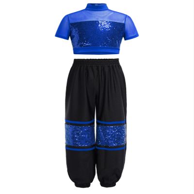 iiniim Girls Hip Hop Dance Outfit Streetwear for Stage Performance Sequins Carnival Party Clothes Set Blue 6
