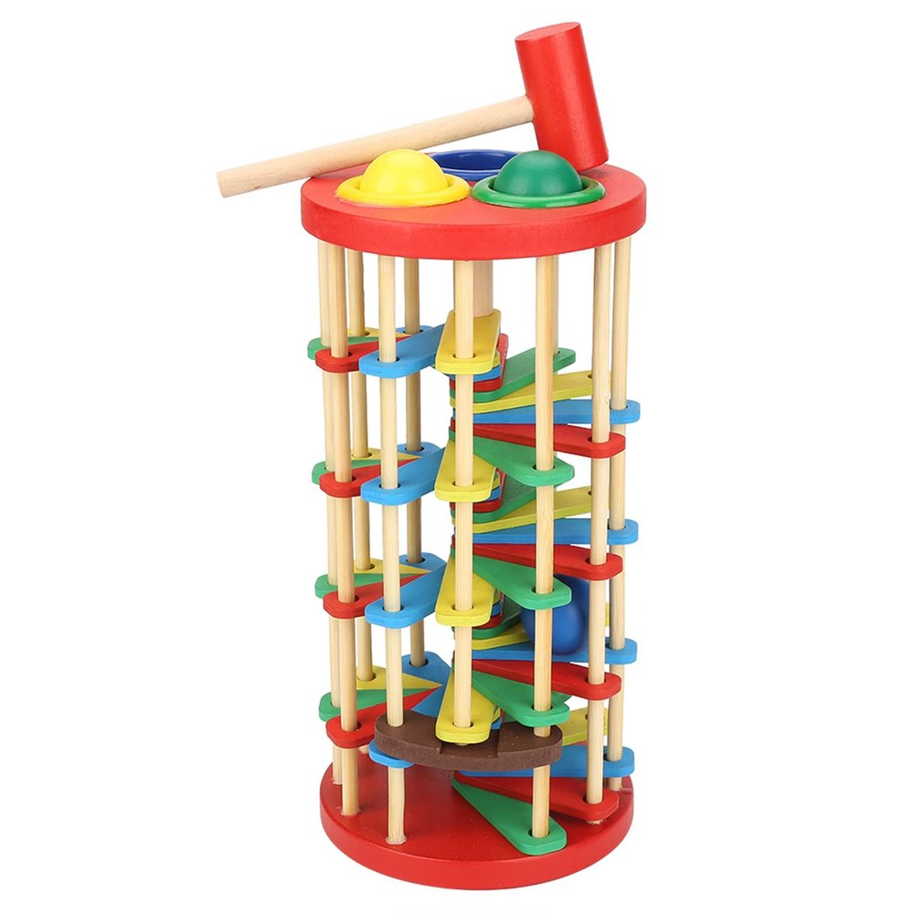 Vistreck Colorful Wooden Knock Ball Ladder Toy for Kids - E Onal Toy for Intelligence Development Ages 3+