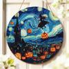 Witch Welcome Sign for Front Door, Halloween Fanciful pumpkin moon Halloween orange Wood Welcome to Our Home Front Door Sign Decorations for Apartment Set of 1 view 2