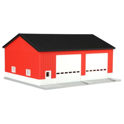 1/64 Red & White Machinery Shed with Black Roof by REVD Toys, 3D Printed, RVD1003