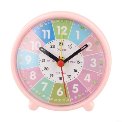 Colorful Silent Learning Clock for Ages 4-8, for educational Time Teacher with Rainbow Design, Non-Ticking Quartz Wall Clock for Classroom and Home School Use(Early School Pink)