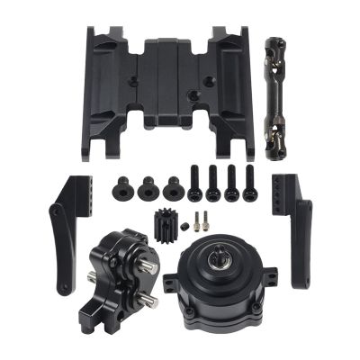 SCX10 II Planetary Transmission with Pinion Transfer Case Skid Plate Set for 1/10 RC Crawler Car DIY 90046 90047 Chassis Upgrade(Black Set)