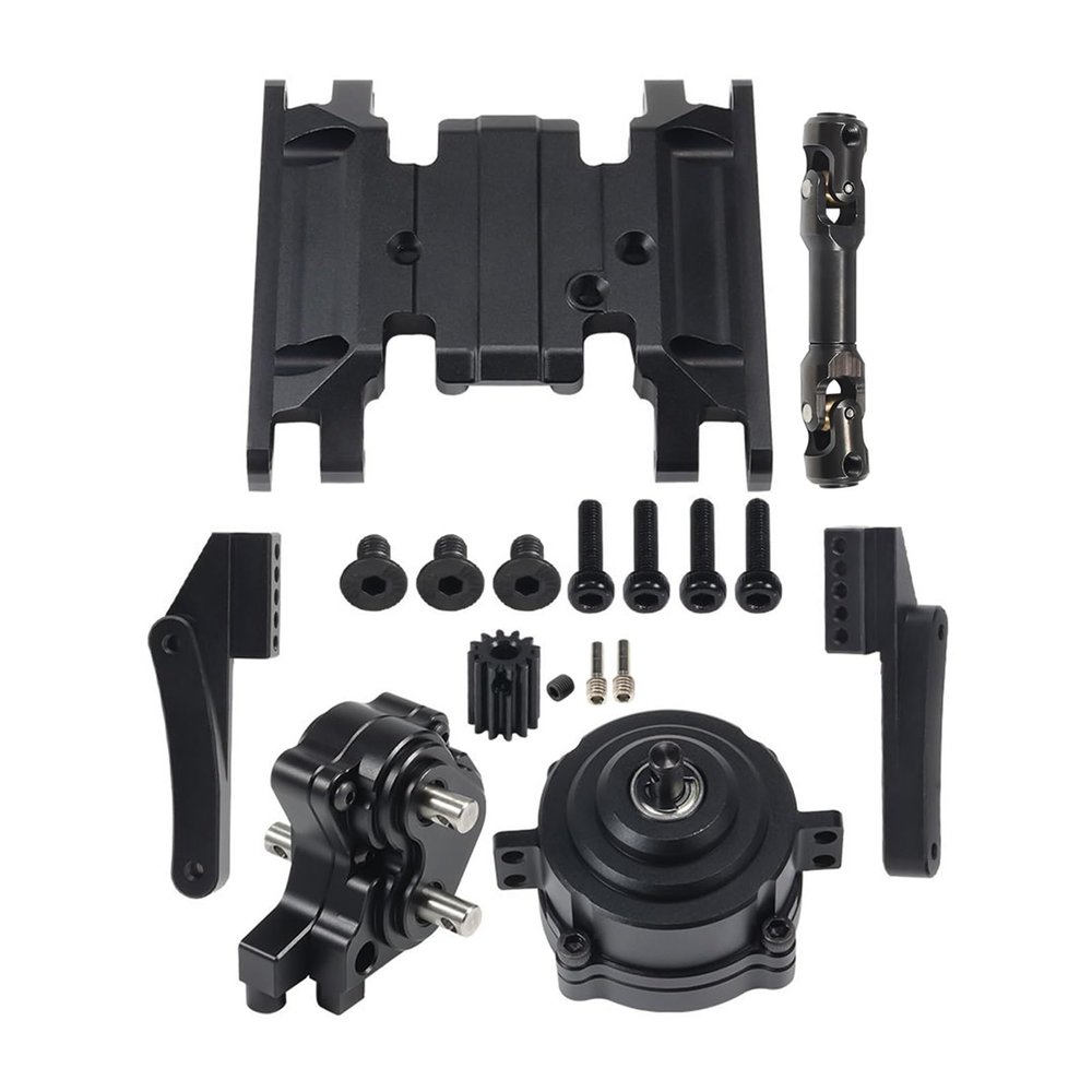 SCX10 II Planetary Transmission with Pinion Transfer Case Skid Plate Set for 1/10 RC Crawler Car DIY 90046 90047 Chassis Upgrade(Black Set)