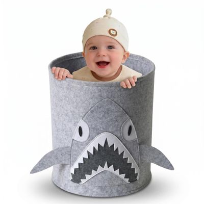 Large Felt Storage Basket with Cute Animal Design - Oversized Toy & Blanket Basket - Multi-Color Storage Bin for Laundry, Nursery, Bedroom & Living Room - 13.8" x 13.8" x 13.8" (Shark)