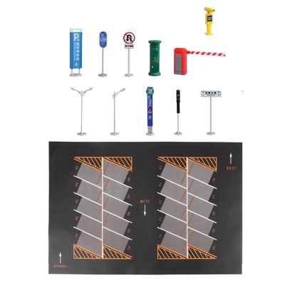 13 Pieces Parking Lot Model Set with Miniature Garage Mat Vehicle Scene Display Nonwoven Cloth PP Material Suitable for Collecting Playing Learning, Style E