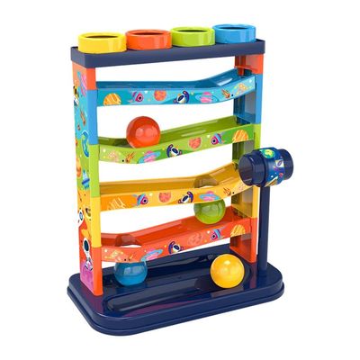 FashionCha 4 Pieces Ball Drop Toy Set with Ball Ramps Track Interactive Developmental Toy for Hammering Practice Material Suitable for Birthday