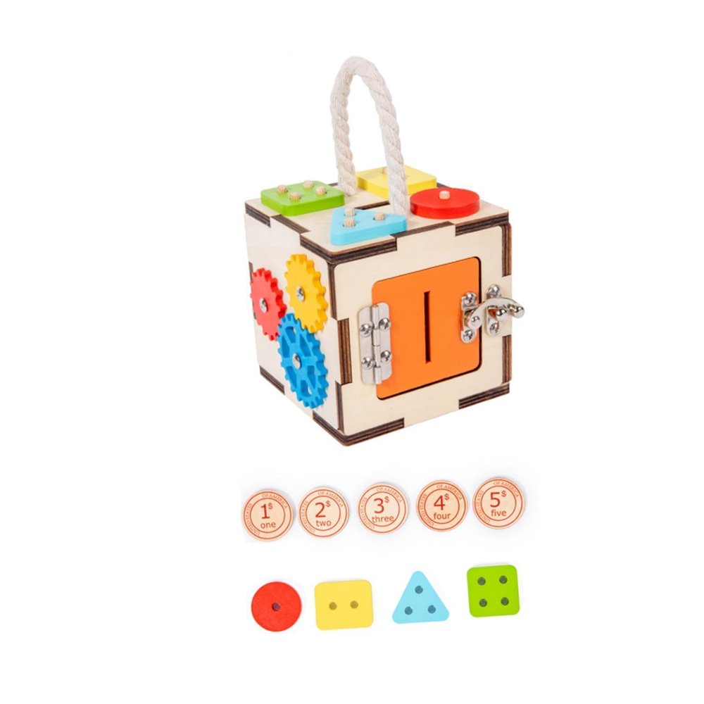 Activity Cube Busy Cube Learning Toy Wooden Activity Center Portable Hand Eye Coordination Educational Toy Storage Solution Fine Motor Skills