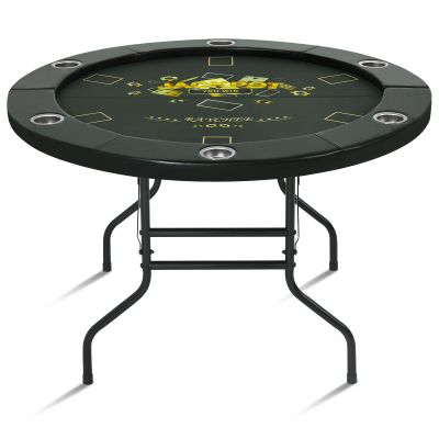 Novastra 46" Poker Table with Folding Legs, 6-Player Octagonal Texas Holdem Table with Stainless Steel Cup Holders & Padded Rail, Portable Gaming Table for Blackjack, Family Black 46Inch