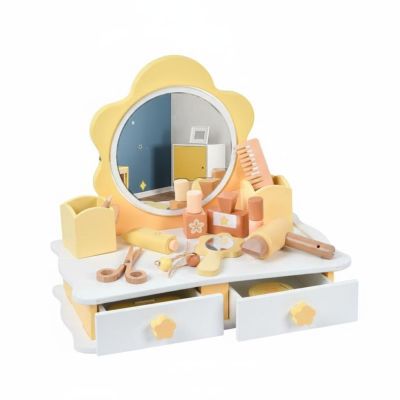 predolo Flower Vanity Table Educational Kids Dressing Table Wooden Toy Makeup Vanity for Nursery