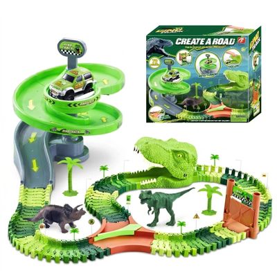 Dinosaur Race Track Toys for Boys 3-5, Spiral Car Track Set with Dinosaur Adventure Scene, Flexible Race Track Playset for Boys Age 4-7 Birthday Gifts