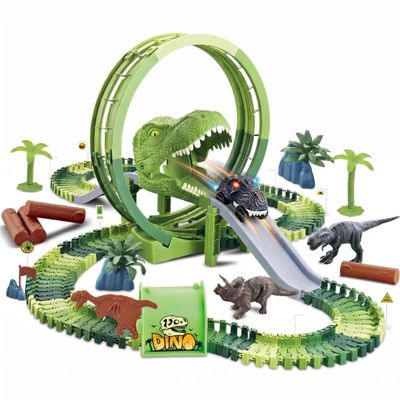 Dinosaur Race Track Toys for Boys 3-5, T-Rex Dinosaur Car Track Set with Giant Loop, Flexible Adventure Race Track Playset for Boys Age 4-7 Birthday Gifts