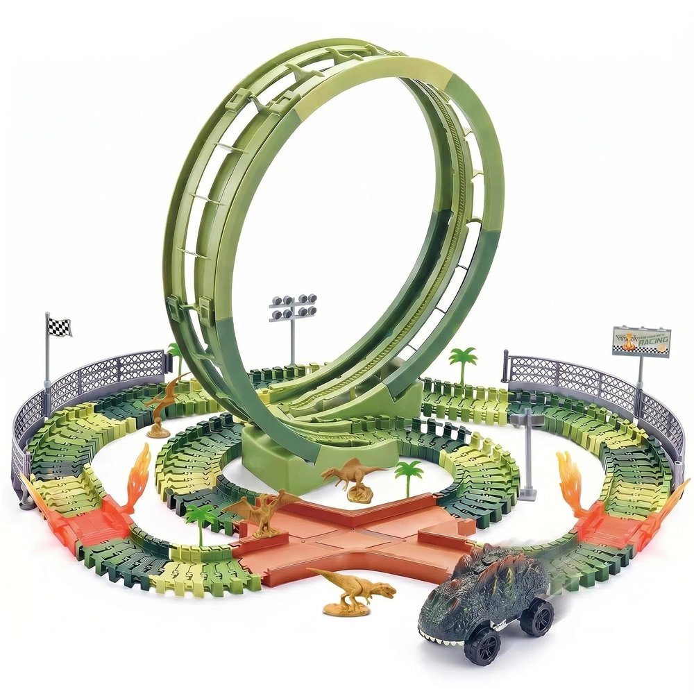 Dinosaur Race Track Toys for Boys 3-5, Flexible Car Track Set with Giant Loop, Dinosaur Adventure Race Cars Playset for Boys Age 4-7 Birthday Gifts