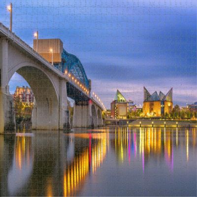 Chattanooga Tennessee Skyline 500 Pieces Wooden Jigsaw Puzzle for Adults, Christmas Hard Challenging Family Activity, Premium Wood Material, Southern Urban Pattern for Home Wall Decoration