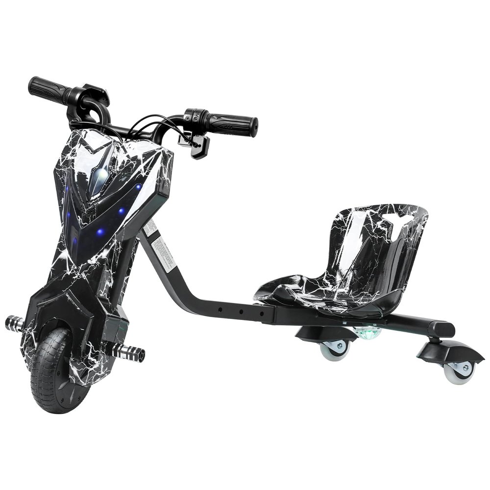 Kids Drift Trike, Electric Drift Trike, Drift Cart, Big Wheel Drifting Tricycle, 12V Ride On Tricycle, Adjustable Seat, 360 Degree Swivel Slide Rear Casters, 9 MPH Speed, Front Brake (Black)